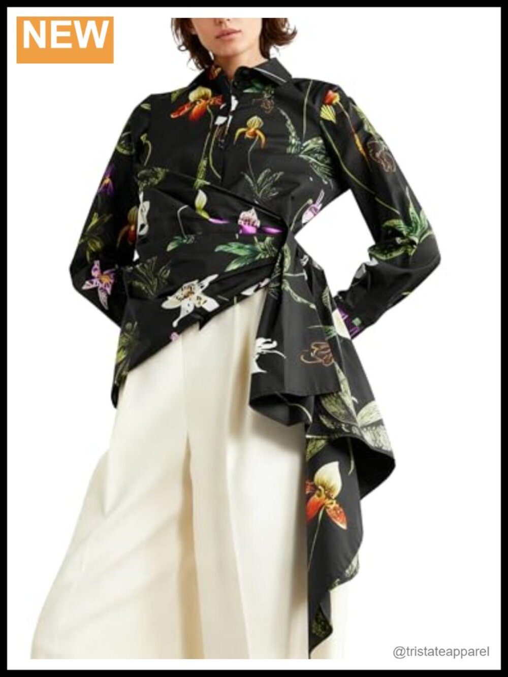 Floral Button Down Shirt Asymmetrical Hem Long Sleeve Blouse Top